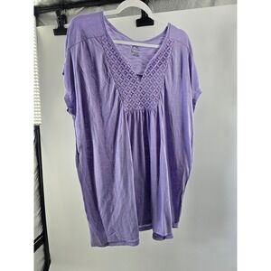 Just My Size Lavender Purple Crochet Lace V-Neck Blouse Top Plus Size 3X 22W 24W